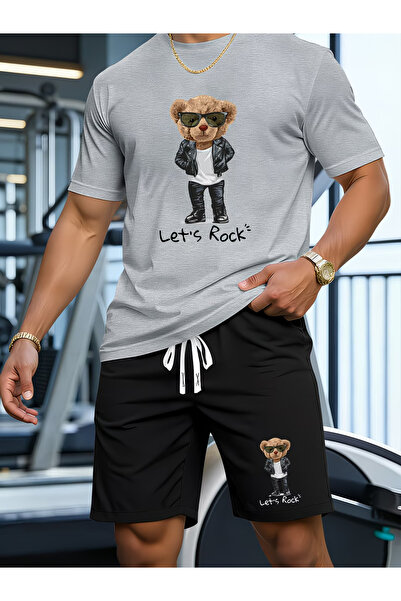 Nivorix طقم سروال قصير ناعم مطبوع عليه LATS ROCK بأكمام قصيرة