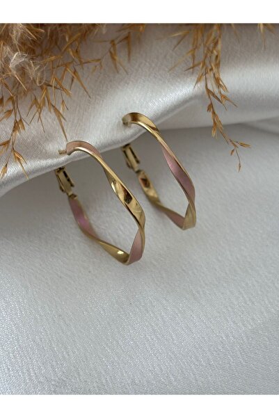 stainless steell Pink Pearlescent Curved Hoop Steel Earrings