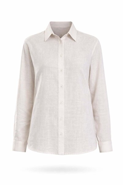 5in1Canpolat Μπεζ πουκάμισο από μείγμα λινού 4165