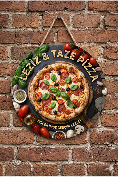 Mayeka Ornament decorativ din lemn pentru ușă de perete, cu tematică de pizza...