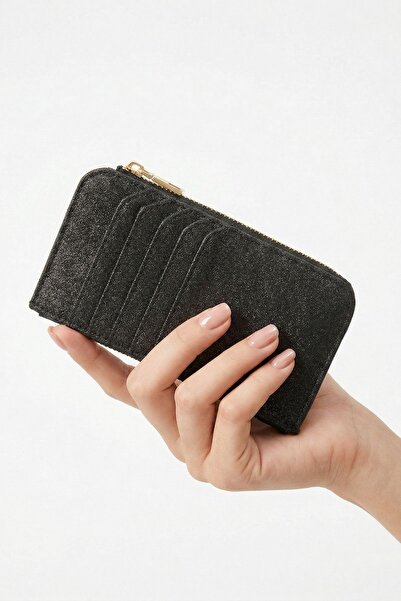 Rays Μαύρη κάθετη θήκη καρτών με λεπτομέρεια από φερμουάρ με γκλίτερ 234