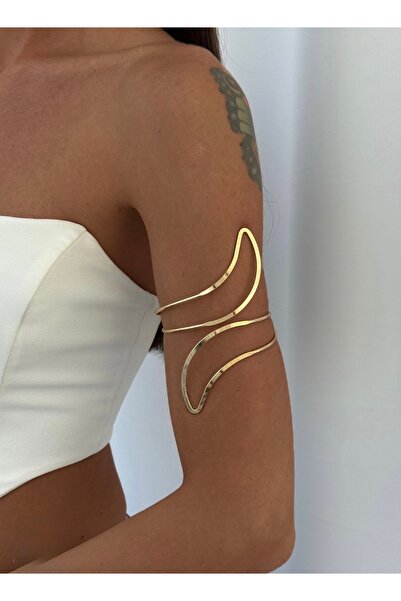 Xui Alev Kıvrımlı Model Gold Renk Ayarlanabilir Kol Pazu Bilekliği- Armcuff K...
