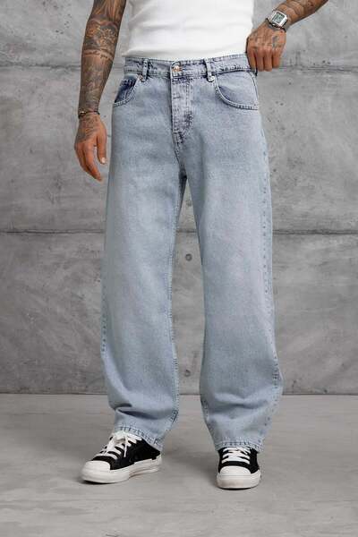 NOMARC Blugi largi MoB albastru gheață, cu aspect uzat