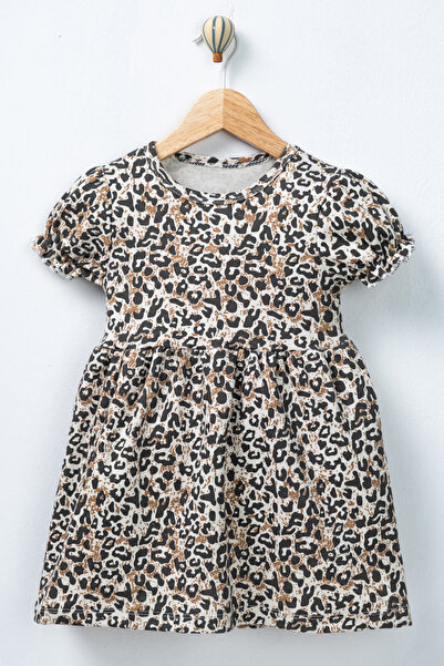 TİNY GOLDEN Girl's Patterned Dress Short Sleeve 100% Cotton Casual Summer Dress