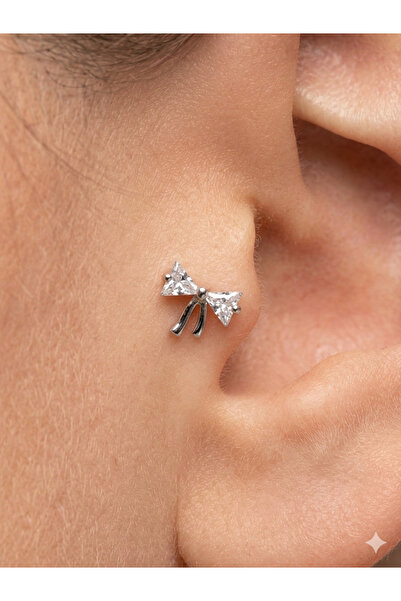 kurukafagift Helix Tragus Lob Kıkırdak Taşlı Fiyonk Piercing Çelik Piercing 8 mm