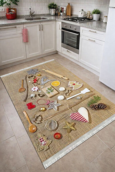 Home Kaymaz Dot Taban Dijital Baskılı Yıkanabilir Leke Tutmayan Mutfak Halısı...