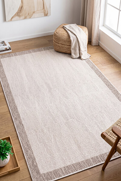 MELARİS HALI Yeni Nesil Çerçeveli Sisal Yumuşak Dokuma Kilim Kaymaz Pamuk Tab...