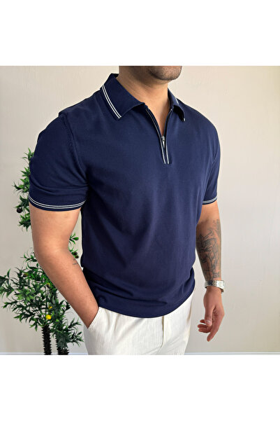 blucombin Knitwear Polo Collar Zippered Regular Premium