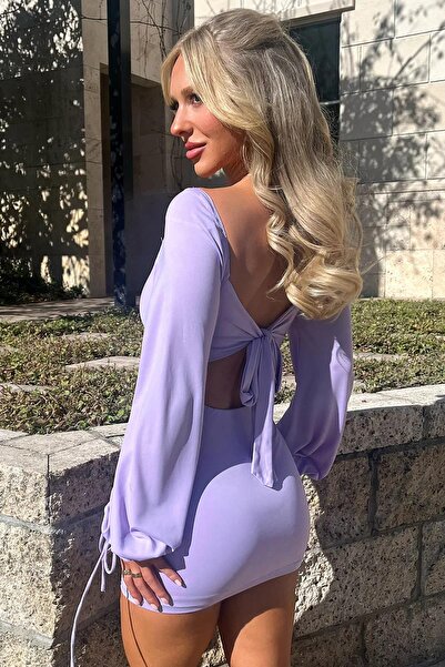 pink life Μίνι φόρεμα σε λιλά απόχρωση με δέσιμο στο λαιμό Lavender Glow