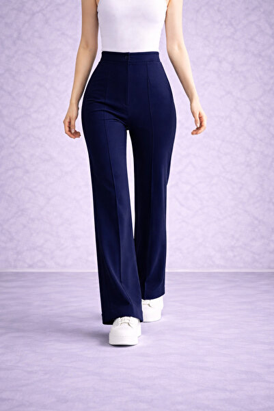 M&N Γυναικείο παντελόνι με ψηλόμεσο μπλέ Navy slim-fit Flare Leg Palazzo