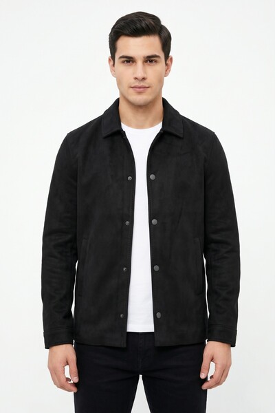 DYNAMO Men's Black Regular Fit Seasonal Suede Sports Coat Bgl-St05436