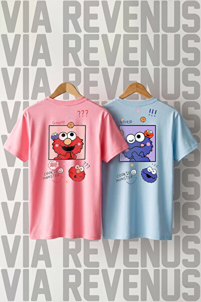 Vordevia Μπλουζάκι Cookie Monster με στάμπα μπροστά και πίσω, 100% βαμβάκι, φ...