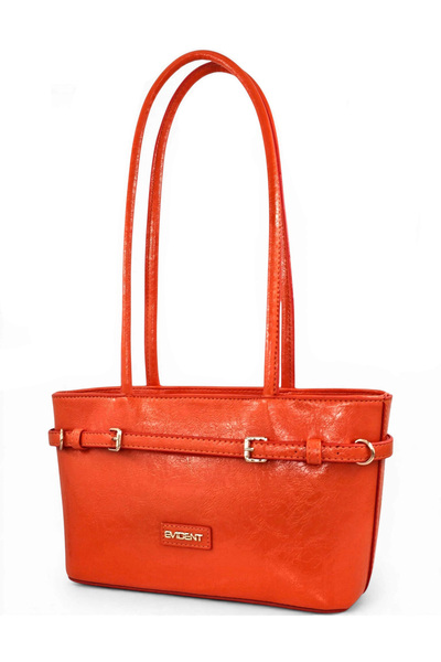 H&D COLLECTİON Πορτοκαλί γυαλιστερή γυναικεία τσάντα ώμου με λεπτομέρεια ζώνη...