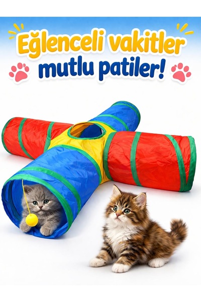 HAYHAYPETSHOP Kedi Oyun Tüneli 4 Kollu Dört Yollu Katlanabilir Oyuncak Tünel ...