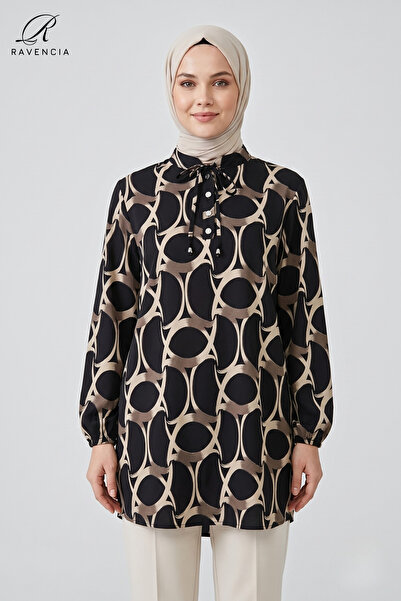 Ravencia Γυναικείο τουνίκ με δαχτυλιδωτό σχέδιο και κορδόνια, με γιακά δικαστ...