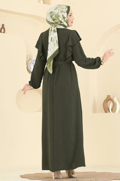 Butik Tuğbam فستان حجاب بأكمام مزينة بالكشكشة