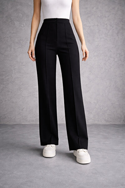 M&N Γυναικείο παντελόνι Palazzo μαύρο ψηλόμεσο με ισπανική γραμμή.