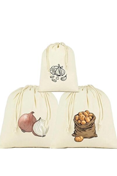 stonehill Patates, Soğan ve Sarmısak Saklama Torbası, 3'lü Set, Ham Bez Kumaş...