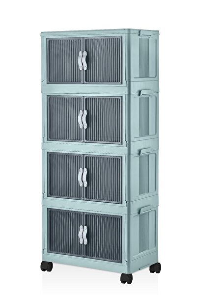 Deconox 4 Kat Portatif Organizer Tekerlekli Çok Amaçlı Katlanabilir Dolap, Ka...