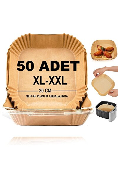 BAKER HOME Airfryer Pişirme Kağıdı,Xl-Xxl Büyük Boy, Kare, 50 Adet Hava Fritö...
