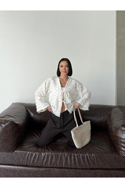 SoseButik Keten Püskül Detaylı Kimono Ceket