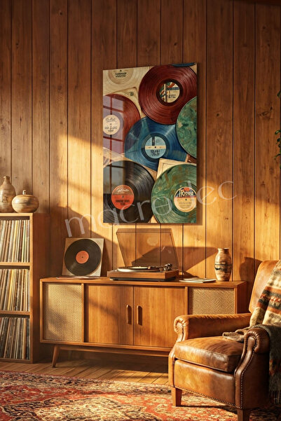 Vintage Vinyl Hits Sanatsal Cam Tablo