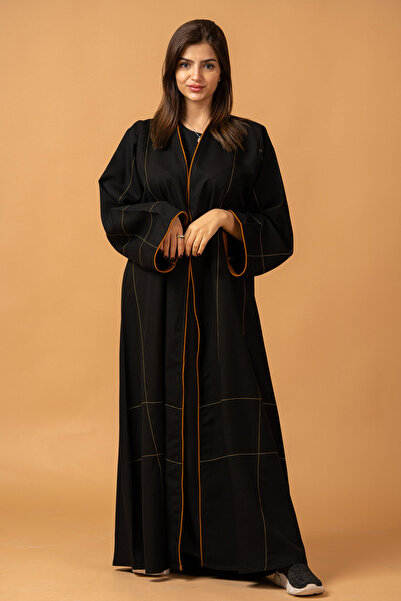Hasnaa Abaya عباية عملية بتطريز خطوط وقيطان كركمي