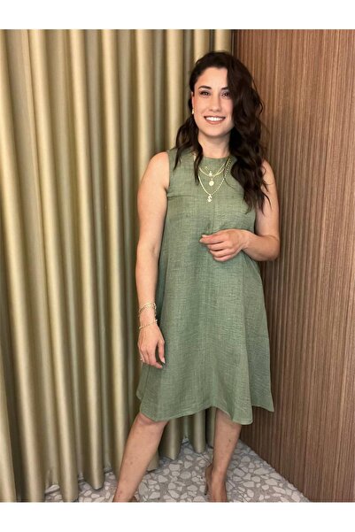 MU&ME BOUTİQUE Linen Dress Bell Model