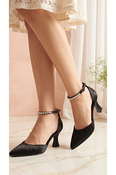 nuvora Pointed Toe Stoned Satin Fabric Heeled Evening Dress Women's Shoes 7cm...