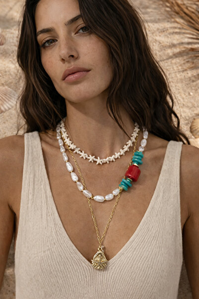 Arthesia Jewelry Deniz Yıldızı & İnci Detaylı Çok Katlı Kolye – Renkli Taşlı ...