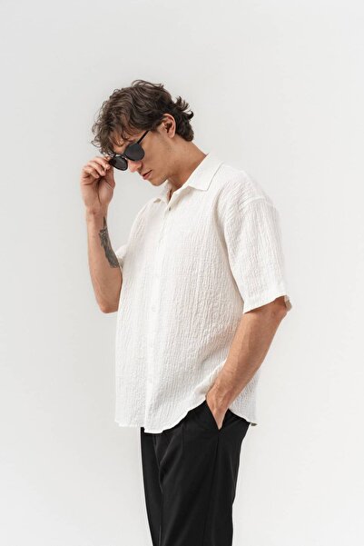 go gang own Ripple Crinkle Fabric Oversize Short Sleeve Shirt