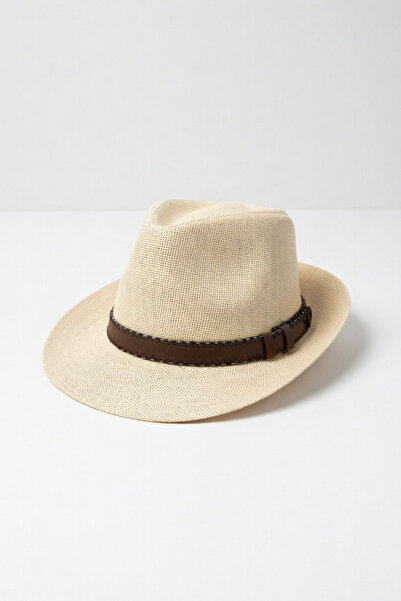 Mollycrush Beige Straw Summer Panama Hat with Belt Ribbon |   Men's Summer an...