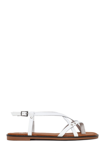 Derimod Γυναικεία δερμάτινα σανδάλια Bodrum με λευκή πόρπη και σανδάλια σαγιο...
