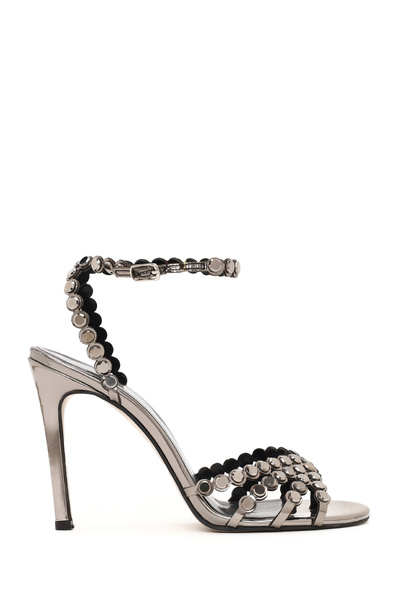 Derimod Γυναικεία πέτρινα πέδιλα ανθρακί με ψηλό λεπτό τακούνι 26SFE3905TS