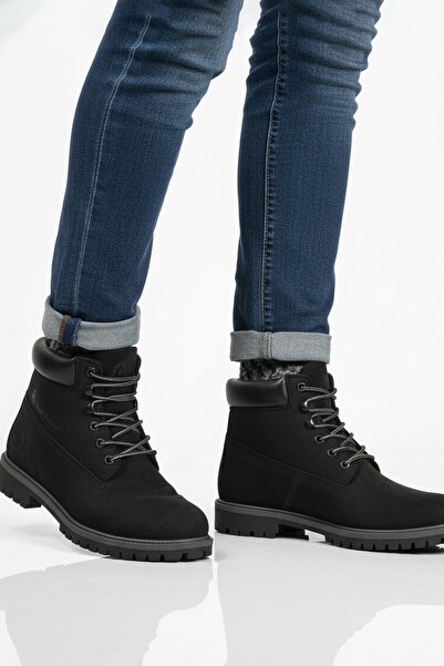 Aspor Black Nubuck Genuine Leather Men's Worker Boots