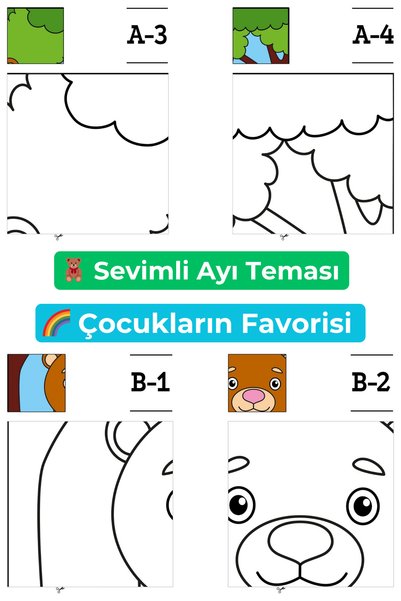 Organik Yolda Dev Boyama Posteri Ayı Temalı 16 Parça A4 🧸 Çocuk Eğitici Aktivite Boyama Seti Büyük Boy Poster
