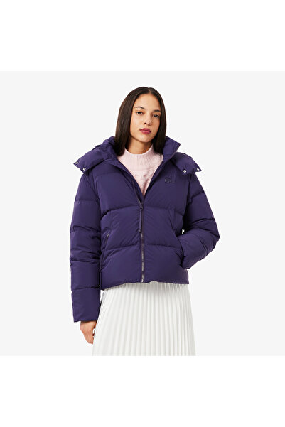 Lacoste Kadın Relaxed Fit Kapüşonlu Mor Şişme Mont