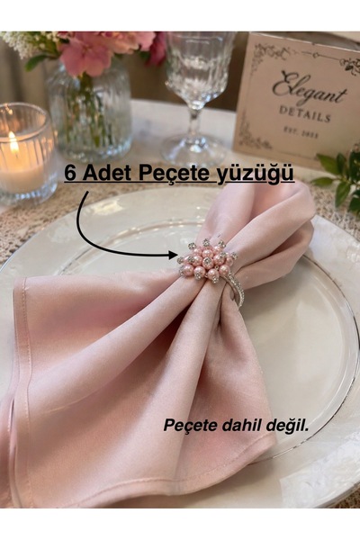 Zeren Home Pembe Boncuklu Taşlı Peçete Yüzüğü