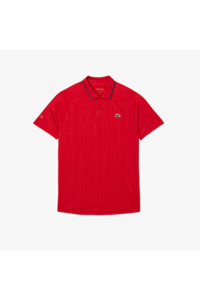Lacoste Tennis x Novak Djokovic Erkek Slim Fit Desenli Kırmızı Polo