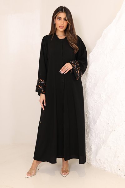 SAI ABAYA Italian Linen Black Abaya with Thread & Beads Handwork Elegant Designer Modest Wear