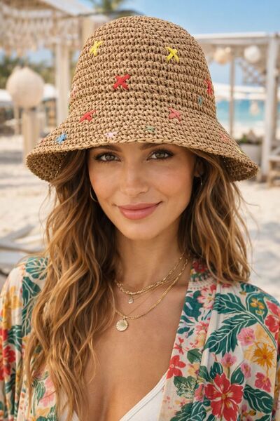 MARBERRY Γυναικείο καπέλο τύπου bucket, πλεκτό στο χέρι, με κέντημα σε χρώμα ...