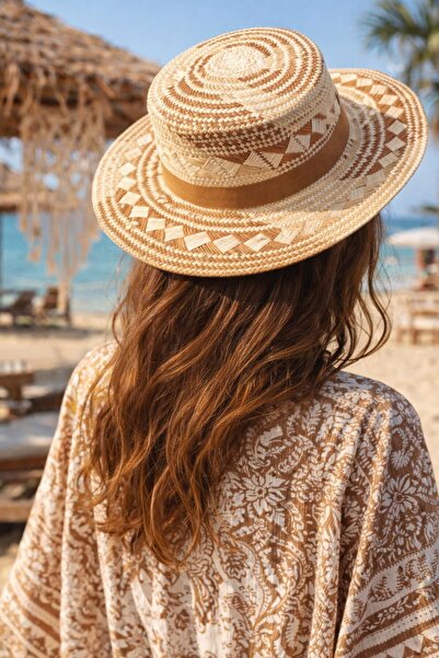 MARBERRY Γυναικείο ψάθινο καπέλο γονδόλας με μοτίβο καμήλας