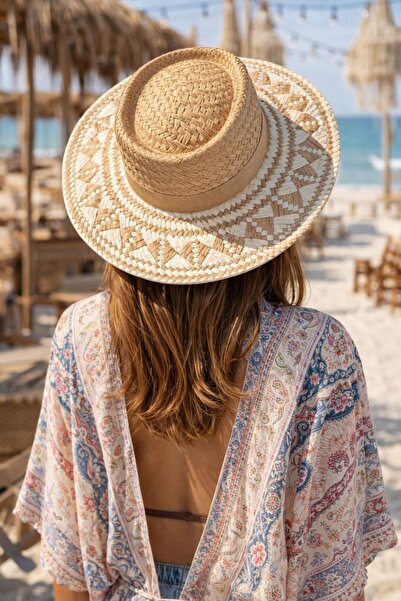 MARBERRY Γυναικείο ψάθινο καπέλο γονδόλας με μοτίβο καμήλας