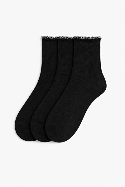 MEM SOCKS جوارب نسائية قطنية بدون خياطة مكونة من 3 قطع مع تفاصيل محبوكة ولامعة
