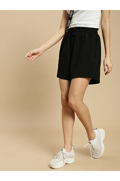 ECOLORE By Styli Black Plain Cotton Drawstring Waist Shorts