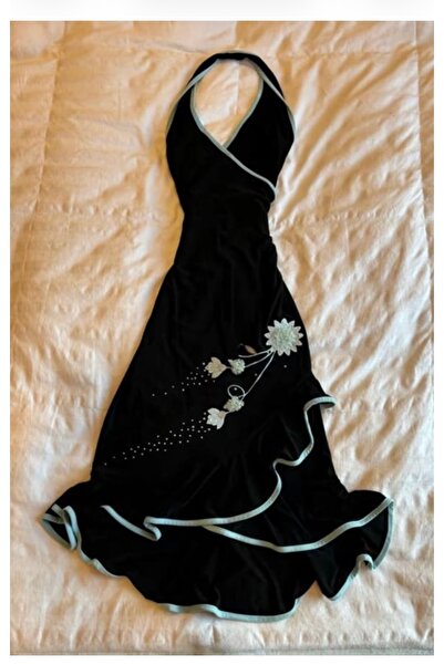 Köstebek Μαύρο φόρεμα Qipao με γιακά μανταρίνι, κέντημα με λουλούδια λωτού κα...