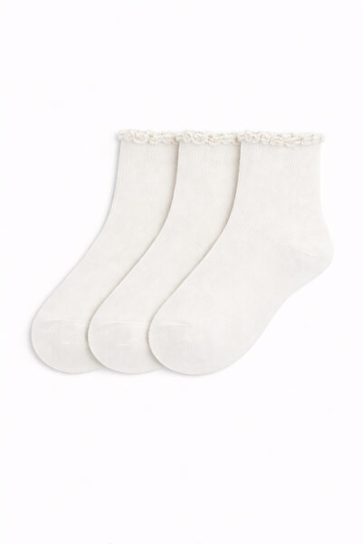 MEM SOCKS جوارب نسائية قطنية بدون خياطة مكونة من 3 قطع مع تفاصيل محبوكة ولامعة