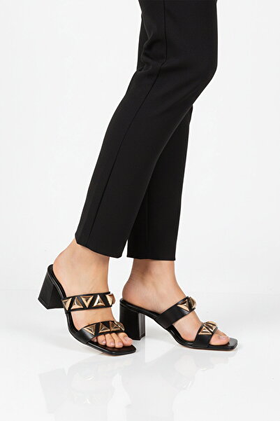 Aspor Black Women's Heeled Slippers