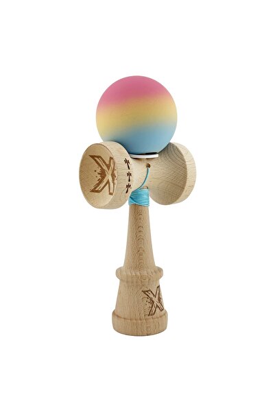 Cyrax Kendama X Original, Șnur 62/65 cm, Gradient Roz/Galben/Albastru deschis