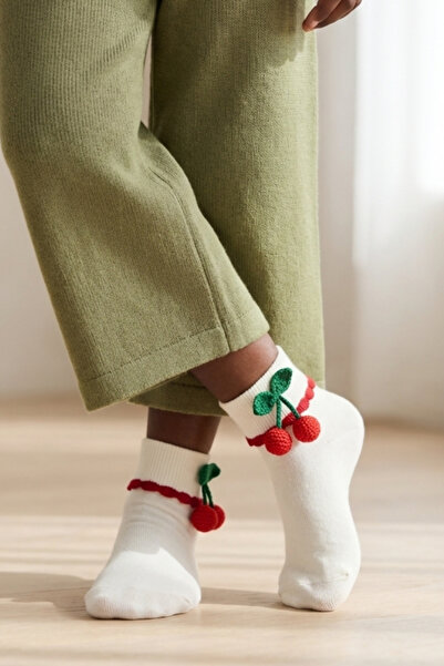 Katia&Bony Λευκές παιδικές κάλτσες με σχέδιο κεράσι και στάμπα στη σόλα